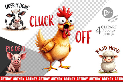 Clipart Moody Farm Animal Watercolor Quotes Sublimation artnoy 