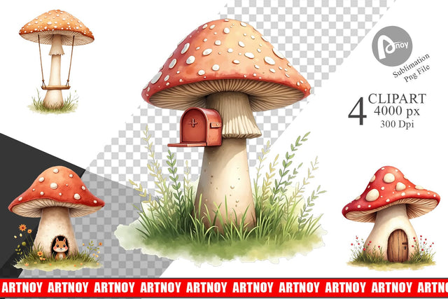 Clipart Mushroom Homes Sublimation artnoy 
