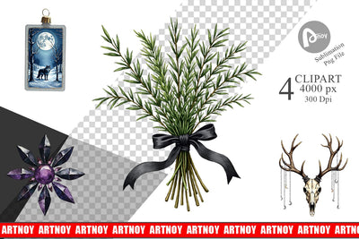 Clipart Mystical Macabre Yule Watercolor Sublimation artnoy 
