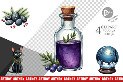 Clipart Mystical Macabre Yule Watercolor Sublimation artnoy 