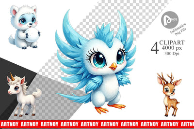 Clipart Mythical Snow Creatures Watercolor Sublimation artnoy 