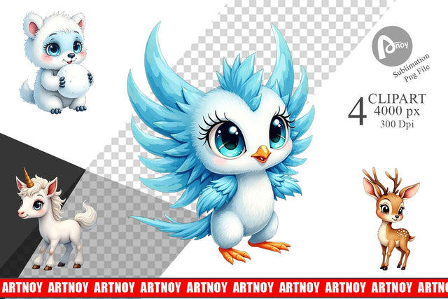 Clipart Mythical Snow Creatures Watercolor Sublimation artnoy 