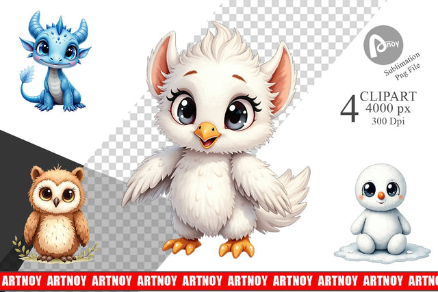 Clipart Mythical Snow Creatures Watercolor Sublimation artnoy 