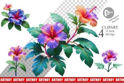 Clipart Neon Hibiscus Sublimation artnoy 