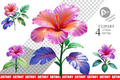 Clipart Neon Hibiscus Sublimation artnoy 