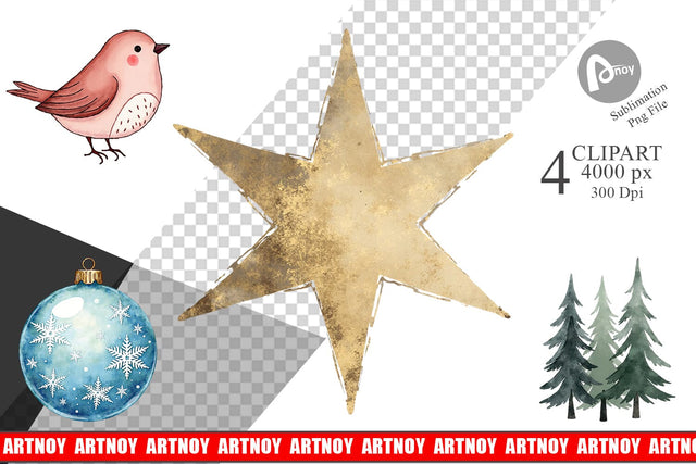 Clipart Nordic Winter Watercolor Christmas Sublimation artnoy 