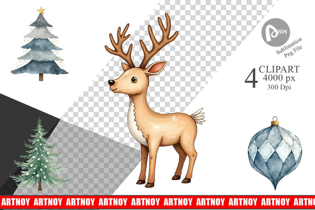 Clipart Nordic Winter Watercolor Christmas Sublimation artnoy 