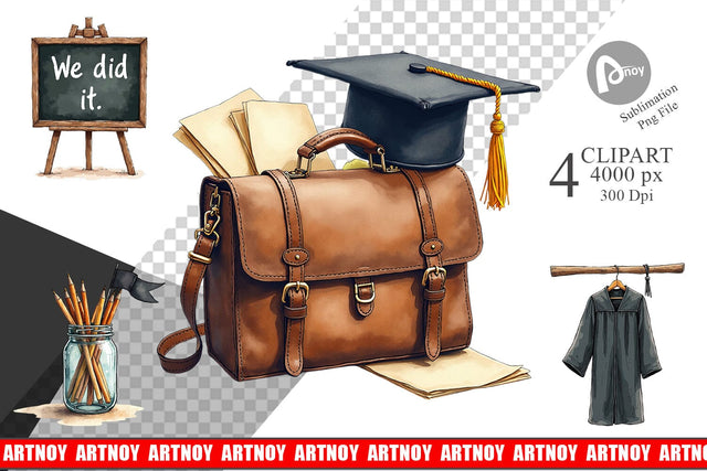 Clipart Nostalgic Academia Vintage School Supplies Sublimation artnoy 