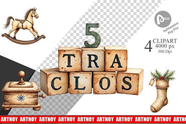 Clipart Nostalgic Christmas Toys Sublimation artnoy 