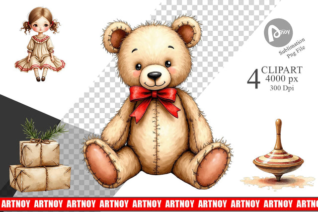 Clipart Nostalgic Christmas Toys Sublimation artnoy 