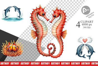 Clipart Oceanic Embrace Watercolor Lovers Sublimation artnoy 