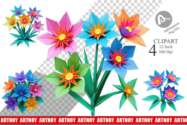 Clipart Origami Flowers Sublimation artnoy 
