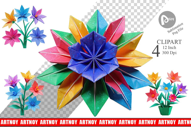 Clipart Origami Flowers Sublimation artnoy 