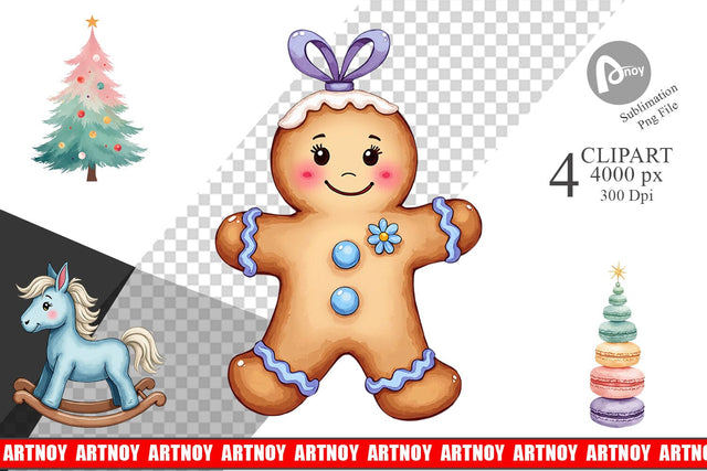 Clipart Pastel Dreams Watercolor Christmas Sublimation artnoy 