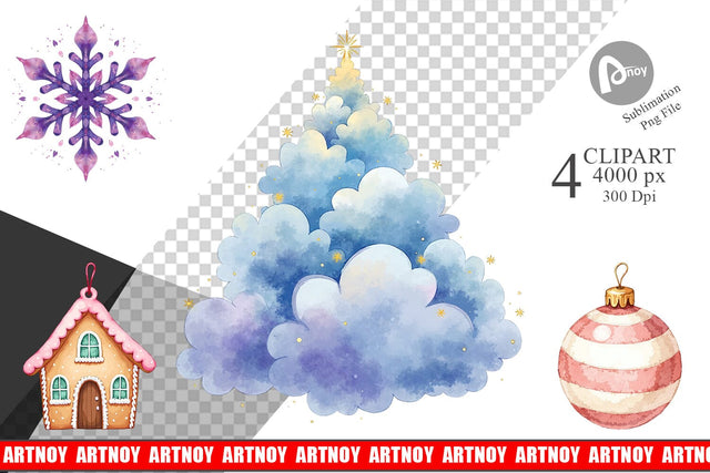 Clipart Pastel Dreams Watercolor Christmas Sublimation artnoy 