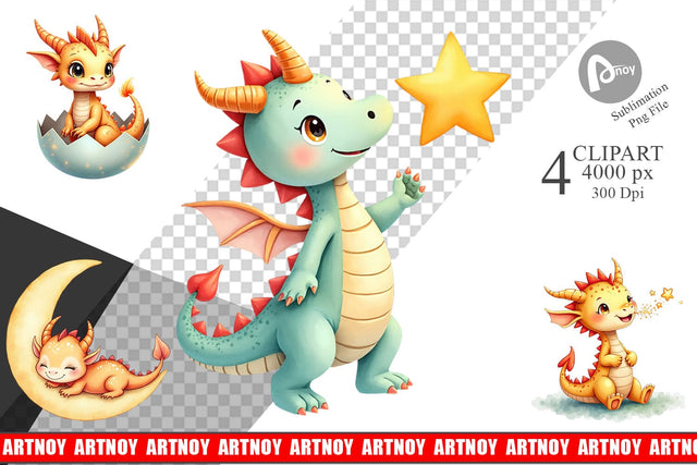 Clipart Pastel Dreamy Dragons Sublimation artnoy 