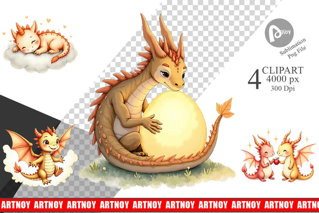 Clipart Pastel Dreamy Dragons Sublimation artnoy 