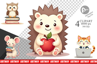 Clipart Pastel School Critters Sublimation artnoy 