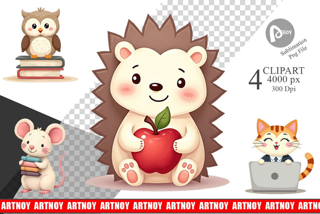 Clipart Pastel School Critters Sublimation artnoy 