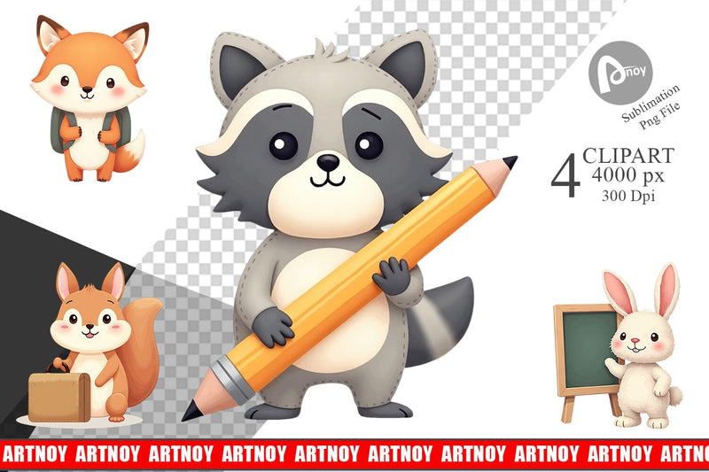 Clipart Pastel School Critters Sublimation artnoy 