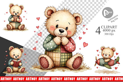Clipart Patchwork Bear Adventures Sublimation artnoy 