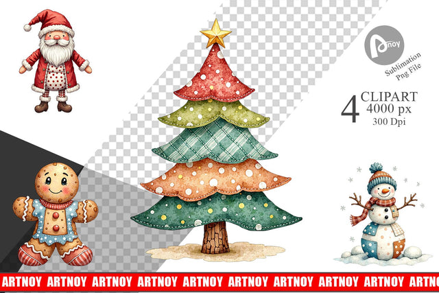 Clipart Patchwork Christmas Cute Sublimation artnoy 