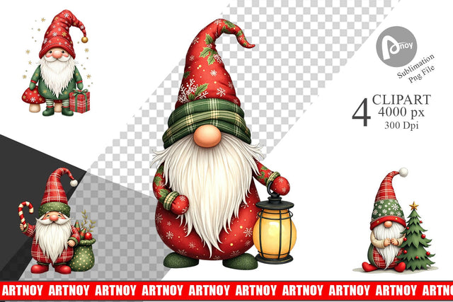 Clipart Patchwork Christmas Gnome Sublimation artnoy 