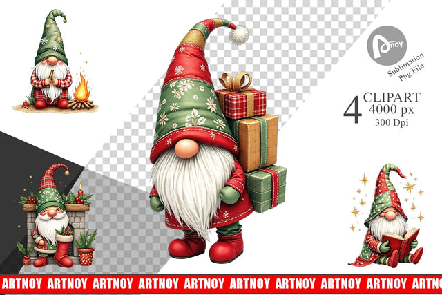 Clipart Patchwork Christmas Gnome Sublimation artnoy 