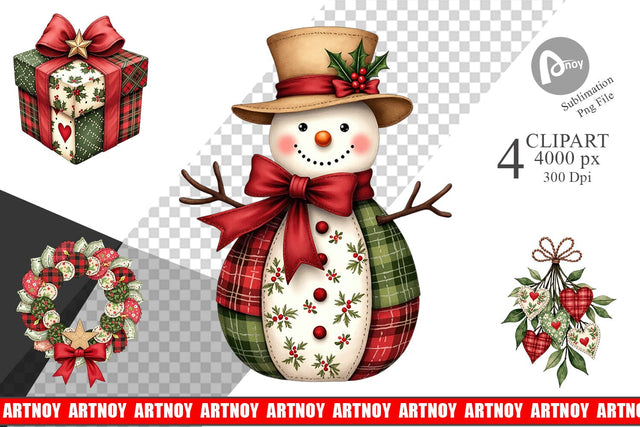 Clipart Patchwork Christmas Sublimation artnoy 