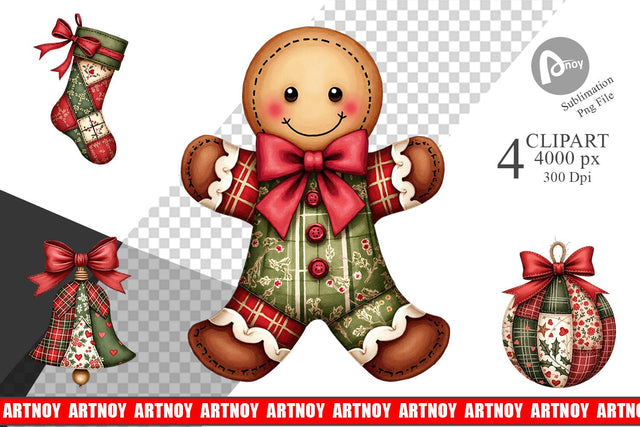 Clipart Patchwork Christmas Sublimation artnoy 
