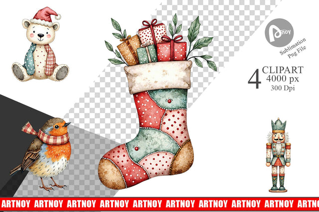 Clipart Patchwork Christmas Wonder Sublimation artnoy 