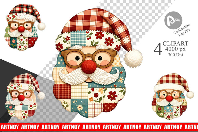 Clipart Patchwork Santa Sublimation artnoy 