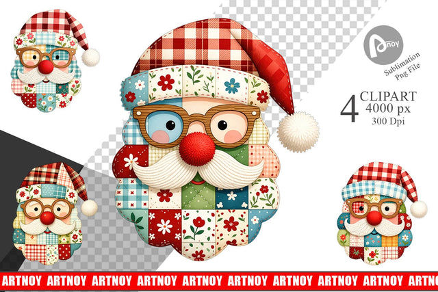 Clipart Patchwork Santa Sublimation artnoy 