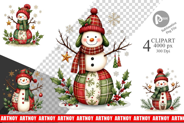 Clipart Patchwork Snowmen Sublimation artnoy 