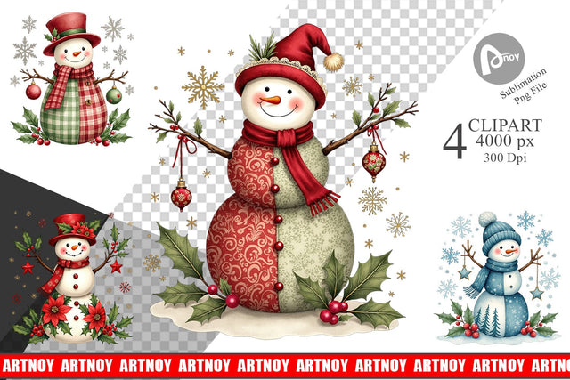 Clipart Patchwork Snowmen Sublimation artnoy 