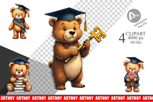 Clipart Patchwork Teddy Bear Graduates Sketchy Retro Sublimation artnoy 
