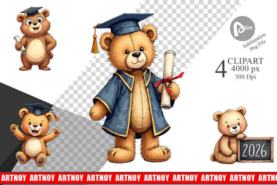 Clipart Patchwork Teddy Bear Graduates Sketchy Retro Sublimation artnoy 