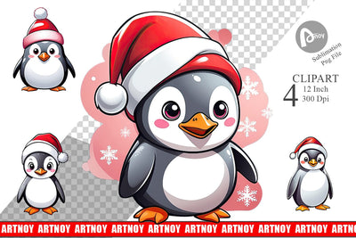 Clipart Penguin with Santa Hat Sublimation artnoy 