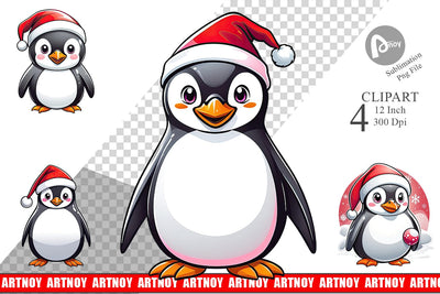 Clipart Penguin with Santa Hat Sublimation artnoy 