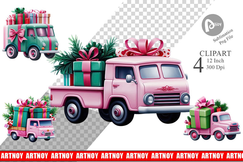 Clipart Pink Truck Christmas Sublimation artnoy 