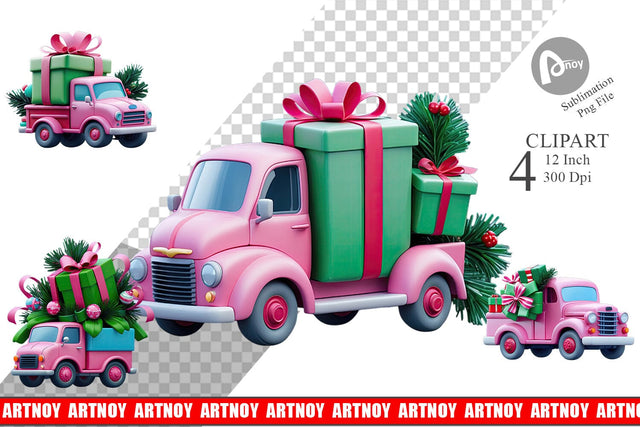 Clipart Pink Truck Christmas Sublimation artnoy 