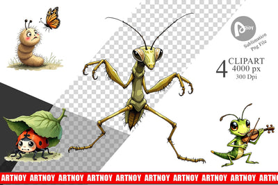 Clipart Quirky Garden Critters Inked Watercolor Illustrations Sublimation artnoy 