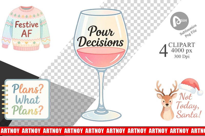 Clipart Quotes Watercolor Christmas Survival Kit Sublimation artnoy 