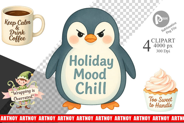 Clipart Quotes Watercolor Christmas Survival Kit Sublimation artnoy 