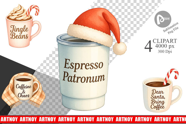 Clipart Quotes Watercolor Coffee and Chaos Christmas Sublimation artnoy 