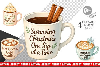 Clipart Quotes Watercolor Coffee and Chaos Christmas Sublimation artnoy 