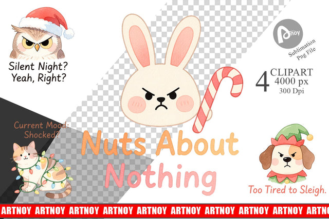 Clipart Quotes Watercolor Grumpy Animals Christmas Sublimation artnoy 