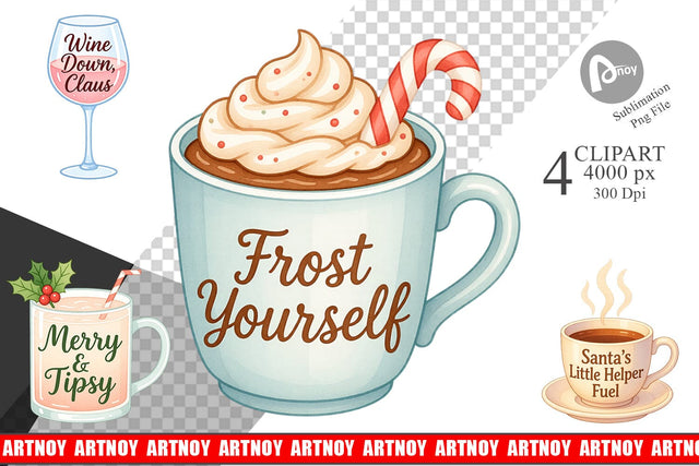 Clipart Quotes Watercolor Holiday Beverage Humor Sublimation artnoy 