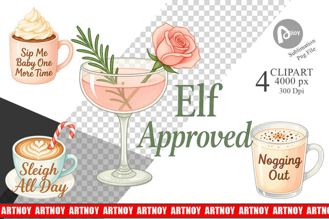 Clipart Quotes Watercolor Holiday Beverage Humor Sublimation artnoy 