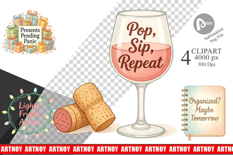 Clipart Quotes Watercolor Holiday Chaos Essentials Sublimation artnoy 